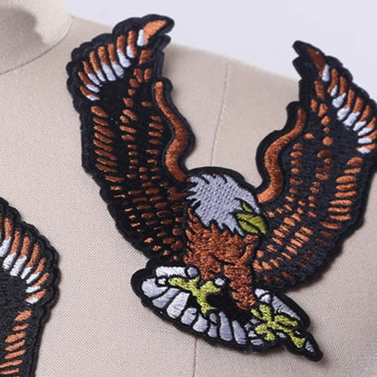 Black and Brown Bald Eagle Embroidery Patch Iron On Trucker Hat Jacket Applique